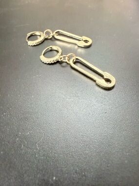 Gold Safety Pin Drop Hoop Earrings - Women Accessories